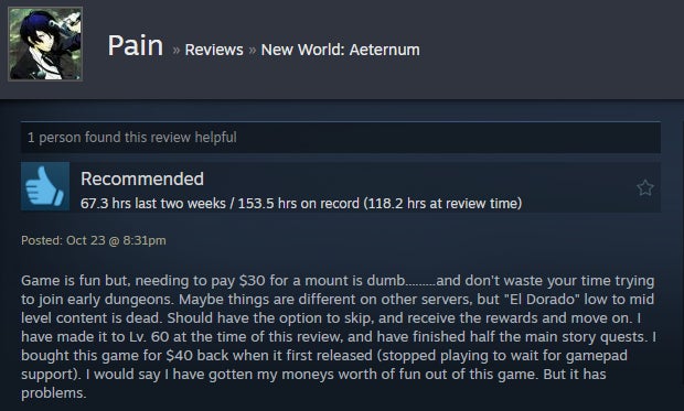 Image for article titled New World: Aeternum, as told by Steam Reviews